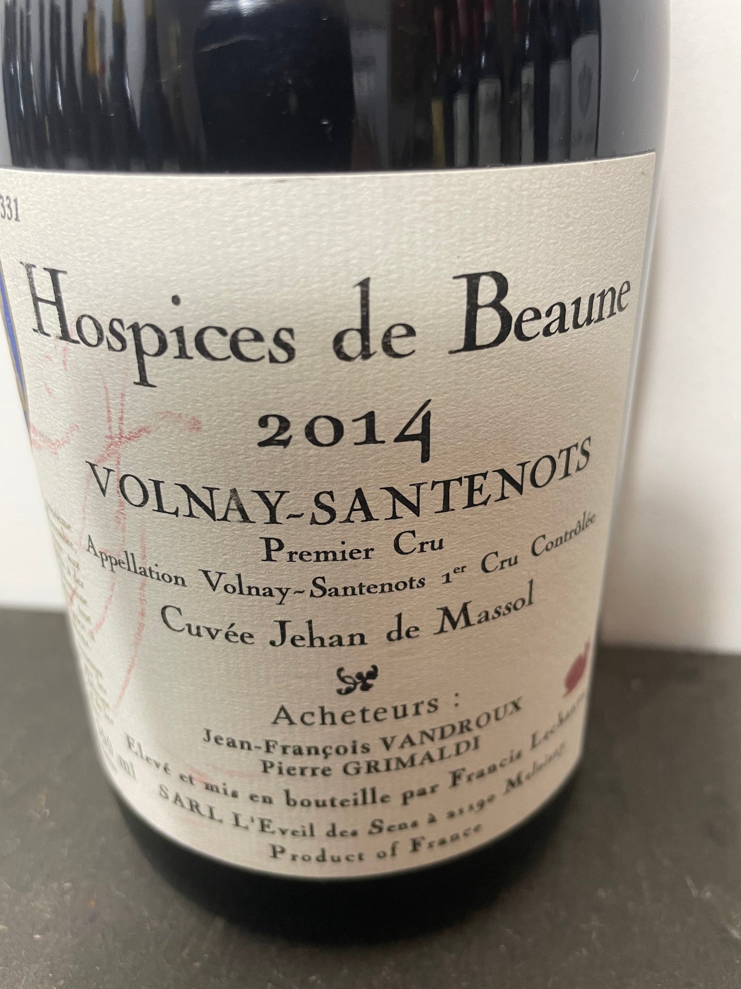 Hospices de Beaune, Volnay Santenots 1er Cru, Cuvée Jehan de Massol, Francis Lechauve 2014